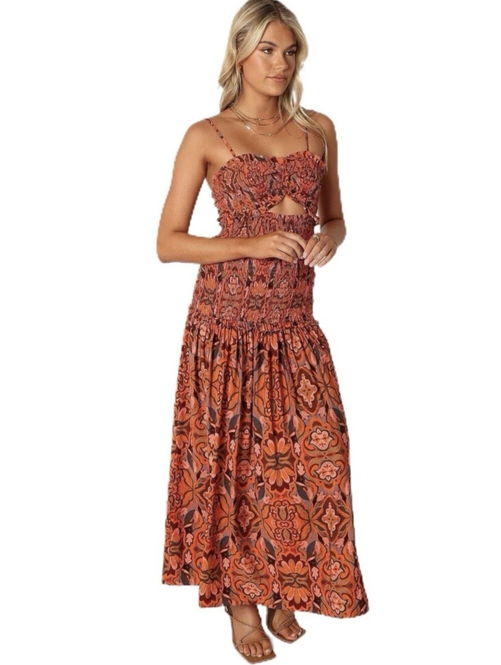 Petal & Pup Floral Cutout Cecil Midi Dress Size S Harvest Moon NWT $109